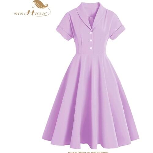 SISHION 2021 Spring New Short Sleeve Yellow Dress VD1759 A Line Swing Summer Vintage Hepburn Style Retro Midi Dresses
