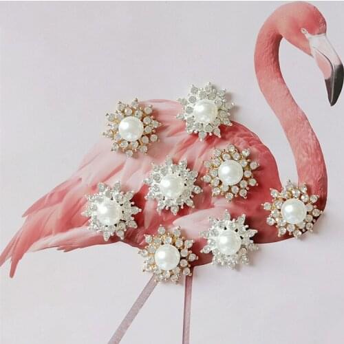 10pcs/set Two Colour 25mm Flower Rhinestones Buttons Pearl Button Wedding Decoration Diy Alloy Diamond Crystal Bow Accessories