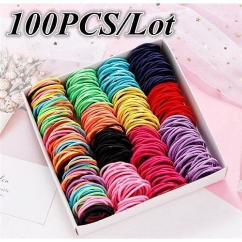 100PCS/Lot Children Ponytail Rubber Bands Hair Rope Baby Girls Elastic Hair Band Hair Ring Ponytail Holder Kids Hair Accessories