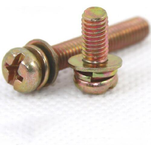 30pcs M3 Color-plated zinc iron Phil-Slot screw Round head nickel plated three combination screws bolts 5mm-16mm length