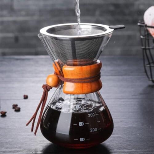 400ml Glass Coffee Pot with Stainless Steel Filter Drip Coffee Kettle Dripper Heat-resistant Pour Over Coffee Maker Barista Tool