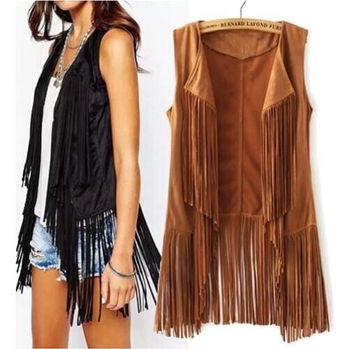 80% HOT SALES !!! Women Autumn Fashion Suedette Sleeveless Tassel Fringed Jacket Vest Waistcoat