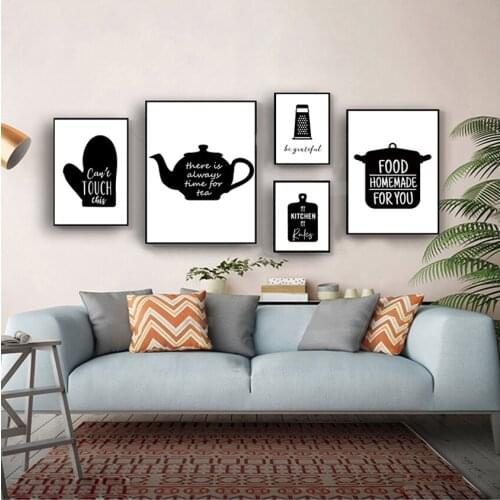 White Wall Pictures Kitchen Decoration Kitchenware Wall Art Canvas Painting Kitchen Quote Posters And Prints Black