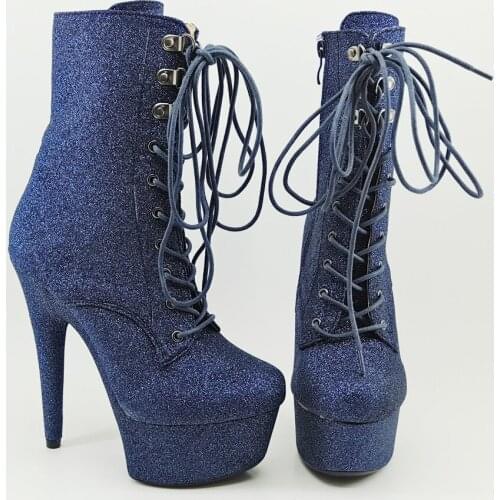 Leecabe Glitter materials 15CM/6inches Pole dancing shoes High Heel platform Boots closed toe Pole Dance boots