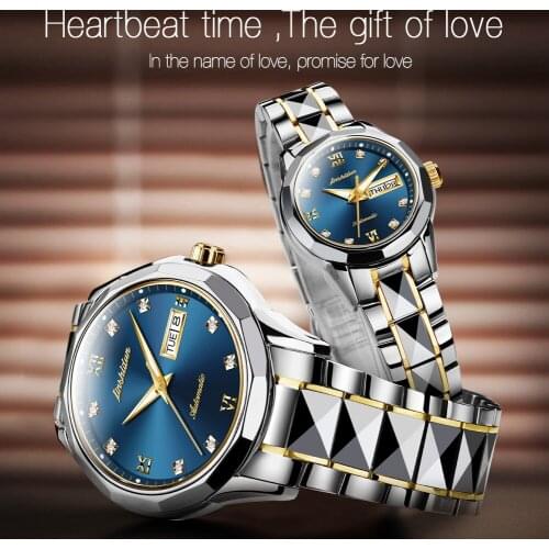 JSDUN 2021 New Ladies Automatic Mechanical Watch Couple Stainless Steel Watch Sapphire Simple Mens Waterproof Mechanical Watch