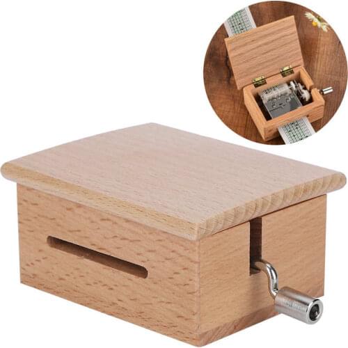 Hand-Cranked Wooden Music Box DIY Music Box Parts Gift box with Blank 7Pcs Blank Paper Tape and Hole Puncher