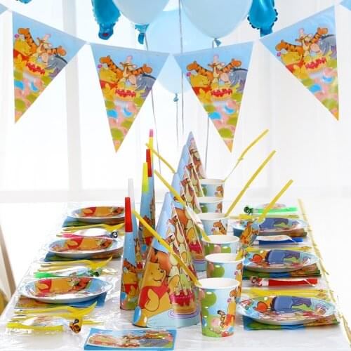Disney Winnie Pooh theme set 1st Birthday party supplies Baby birthday dress set supplies paper cups dish banner or balloon