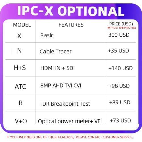 IPC-X Additional features are optional, Please contact customer service before purchasing