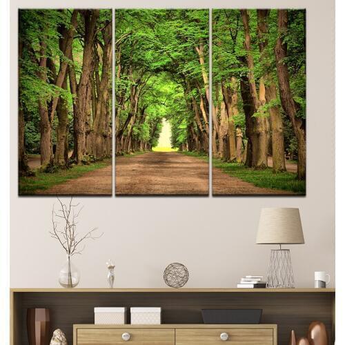 Canvas Painting Landscape a road in green forest 3 Pieces Wall Art Painting Modular Wallpapers Poster Print Home Decor