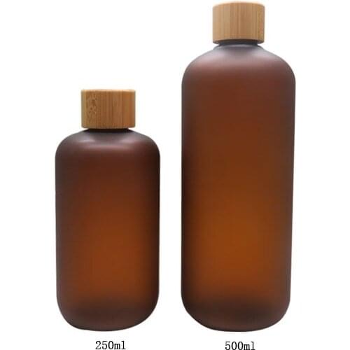 500ml brown frosted PET bottle with screw cover/Natural bamboo cap/Tea color plastic bottle, pure dew bottle