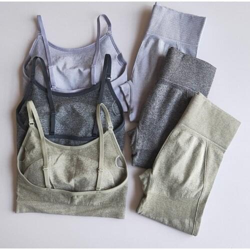 LANTECH Women Sports Suits Set Yoga Sets Gym Fitness FLEX Athletic Pants Sportswear Leggings Shirt Seamless Sports Active