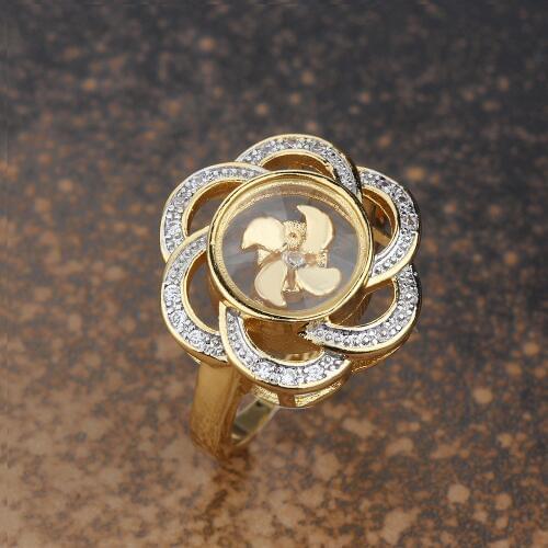 Tiny Rotatable Windmill Flower Ring Middle East 18 Gold Color Zircon Micro Pave Lucky Finger Ring Jewelry Dropshipping Wholesale