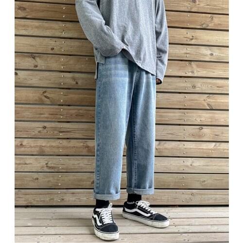 Fashion Joggers Pants Men Streetwear Vintage Baggy Jeans 2021 Autumn Mens Hip Hop Letter Blue Denim Pants Male Korean