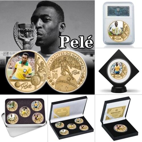 The King Of Football Pele Gold Plated Commemorative Coin Set with Coin Holder Football Challenge Coins Souvenir Gift for Him