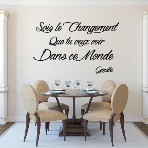 Sticker Citation Sois Le Changement Vinyl Wall Art Decal Wallpaper Living Room Home Decor Gandhi Quote Poster House Decoration