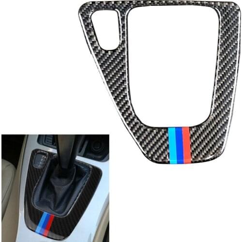 Carbon Fiber Gear Shift Control Panel Sticker with Mix-Color Stripe for 3 Series BMW E90 E92