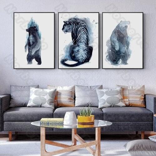 Nodic Style Frameless Canvas Painting Poster Watercolor Pictures Abstrct Art Animals Bear Tiger Fox for Home Rooms Wall Decorati