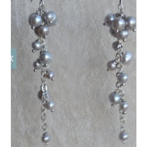 New Favorite Pearl Earrings AA 3-8mm Gray Color Round Real Freshwater Pearl Dangle Earring Wedding Jewelry Women Gift