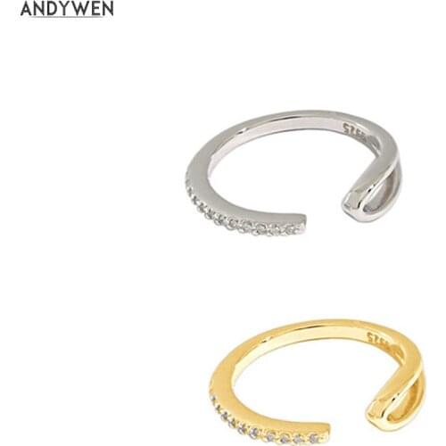 ANDYWEN 925 Sterling Silver Irregular Geometric Round Circle No Piercing Clip Earring Rock Punk Party Luxury Crystal Jewelry