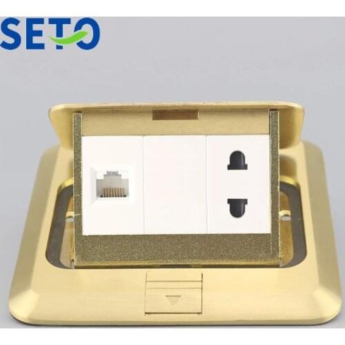 SeTo Pop-up Type Floor Socket Network RJ45 Gigabit Cat6 + Two hole Power Socket Wall Plate Keystone Floor Receptacle