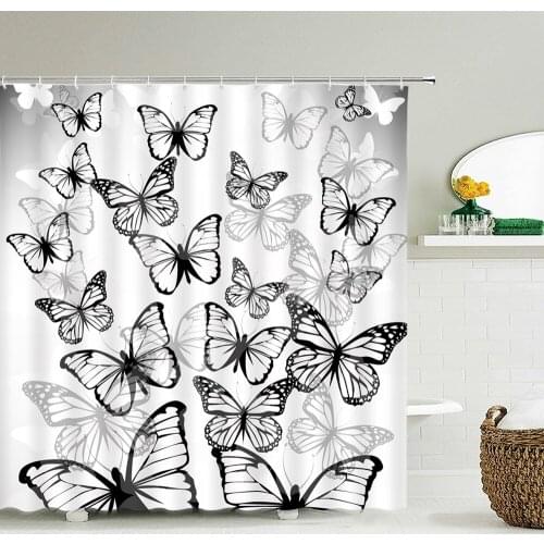 Butterfly Pattern Shower Curtains Bathroom Curtain High Quality 3D Printing Flower Waterproof Fabric Bath Curtain with 12 Hooks