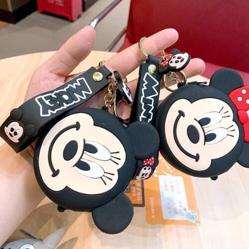 Disney Mickey mouse Cartoon Silicone Wallet Mini Storage School Bag Pendant Childrens Coin Purse girl Bag Ornament Keychain