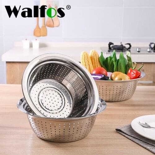 Walfos Stainless Steel Washing Cleaning Rice Sieve Strainer Fruits Vegetable Drain Bowl Strainer Multipurpose Kitchen Supplies