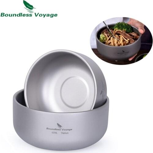 Boundless Voyage Camping Bowl Titanium Double-Wall Bowl Durable Outdoor Hiking Picnic Tableware for Adult Children 200ml/420ml