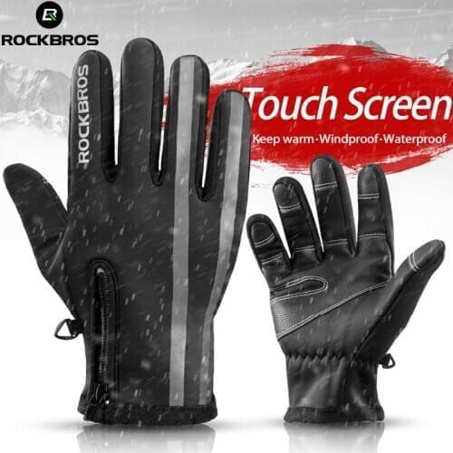 ROCKBROS Touch Screen Bike Gloves Winter Thermal Windproof Warm Full Finger Cycling Glove Anti-slip Bicycle Gloves For Men Women