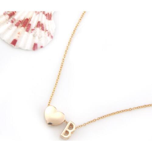 Vinnie Design Jewelry 45cm Gold Link Chain Necklace with Letter Pendant and Heart Shape Charm