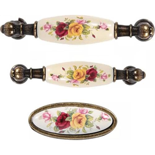 Vintage Antique Bronze Flower Ceramic Cabinet Handle Cabinet Cupboard Drawer Closet Knobs Pull DIY Door Handles Home Decorations
