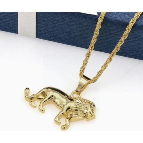 High Quality Alloy Animal Lion Pendant Chain Necklace MenS Necklace Necklace Hop Hip Style Golden S7L6