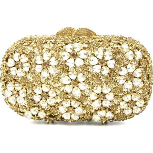 XIYUAN Hollow Out Deep Blue Women Crystal Evening bag Clutch Bags Metal Hard Case Diamond Minaudiere Purse Crystal Clutch bag