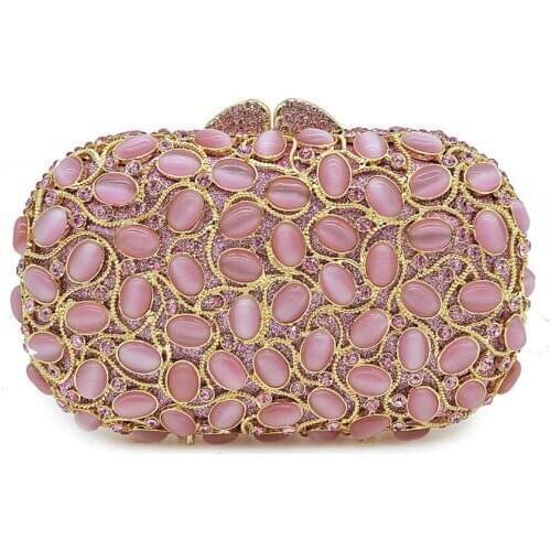 XIYUAN women pink natural stone Evening day Clutches prom Bag banquet handbag with chain shoulder bag Wedding Party clutch Purse