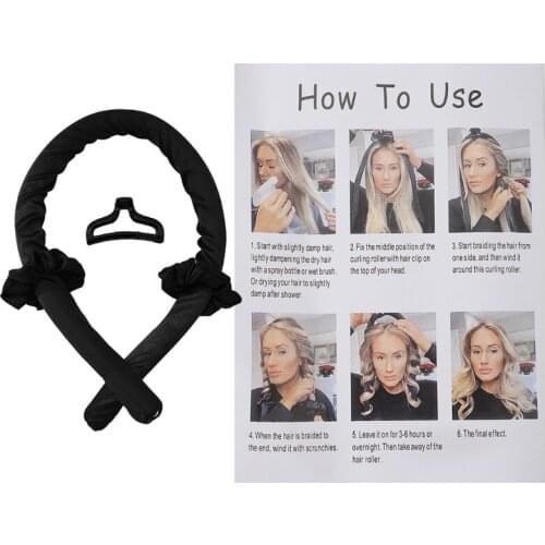 Y1UF No Heat Curls Headband with Hair Clip Heatless Long Hair Rollers Kit Sleeping Curls Ribbon DIY Hair Accessories