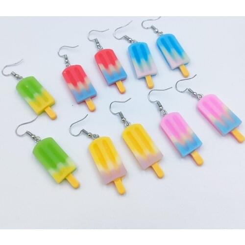 Funny Rainbow Ice Cream Drop Earrings for Women Flatback Resin Unusual Earrings Birthday Gift Girls Teens Jewelry