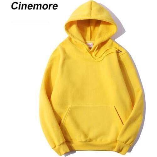 CINEMORE Autumn yellow thick hoodies sweatshirt pullovers Women loose winter hooded Female long sleeve pocket sweatshirt coat