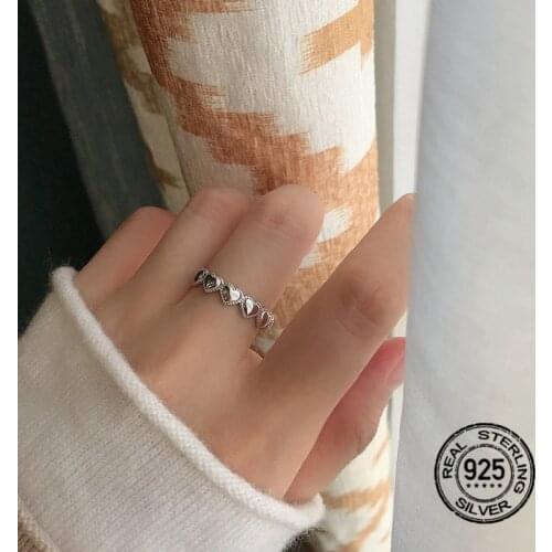S925 Silver Rings For Women Opening Adjustable Hearts Original Design Whole Body Non-Fading Korean Fashion Lady Jewelry INEFFA