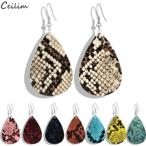 2020 Hot Fashion Snake Print PU Leather Earrings for Women Big Leopard Water Drop Dangle Earring Statement Jewelry Dropshipping