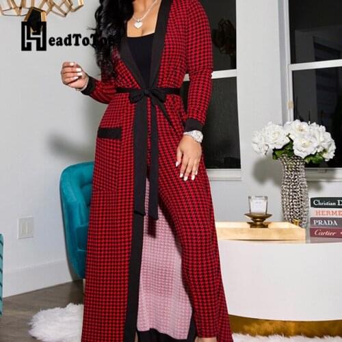 Plaid Print Sashes Pocket Elegant Fashion 2 Piece Set Women Full Sleeve V Neck Loose Ankle Length Two Piece Outfits Woman