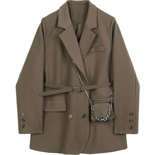 Korean Vintage Women Blazer Plus Sashes Loose Casual Notched Collar Long-sleeve Spring Autumn Single-breasted Female Suit Jacket