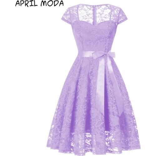 2020 Purple Floral Lace Vintage Dress Elegant Sweetheart Neck Women Summer Dresses Cap Sleeve Short Midi Party A Line Dress