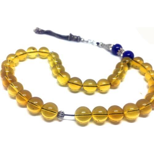 100% Natural Blue Amber 10mm Muslim Taisbha 33 rosary lazuli S925 Accessories Advanced Moslem Supplies Wholesale Free Shipping