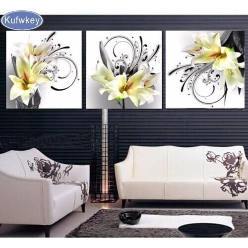 5D DIY Diamond Painting 3Pcs lily Flower Diamond Embroidery Full Square diamond Mosaic Floral Cross Stitch embroidery home decor