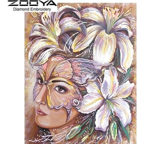 5D DIY Diamond Painting Flower Crystal Diamond Painting Cross Stitch Woman & Flower Lily Needlework Home Decorative BJ942