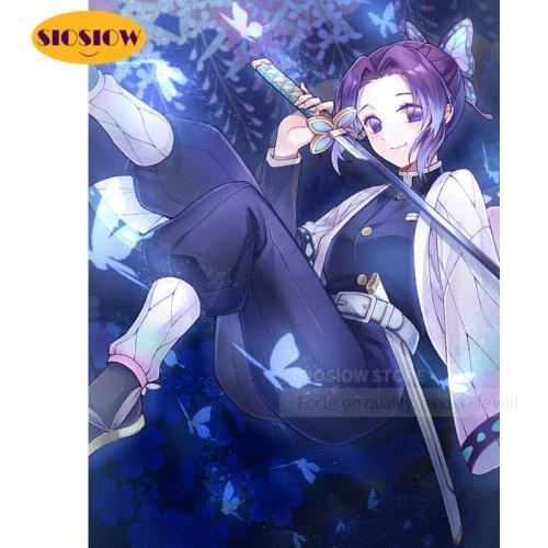 5d Diy Diamond art Painting Full Round Demon Slayer Shinobu Kochou Figure Diamond Mosaic Embroidery Cross Stitch Home Decor Room