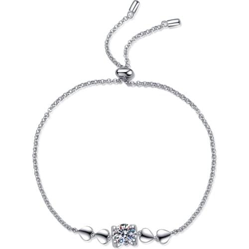 ANZIW 925 Sterling Silver Moissanite Diamond Heart Shaped Bracelets Adjustable for Women Silver Bracelets Jewelry Gifts