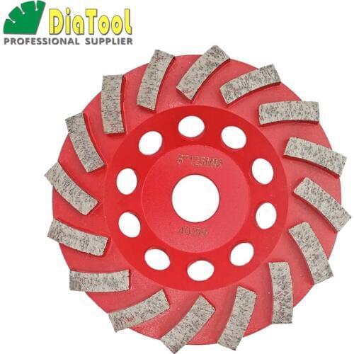DIATOOL 1pc Dia 5"/125mm Diamond Grinding Cup Wheel For Concrete Diamond Grinding Wheel Disc, Segmented Turbo Type Diamond Wheel