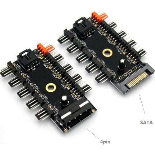 12V 10 Way 4pin SATA IDE Fan Hub Speed Controller Regulator For Computer Case With PWM Co