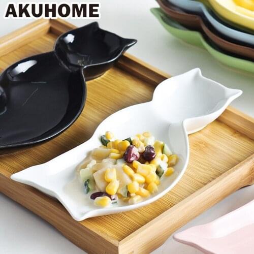 Creative Cartoon Cat Plate Ceramic Dishes Cute Animal French Fries Snack Plate Dim Sum Plate Sushi Snack Breakfast Plate